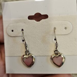 Heart-Shaped Silver and Pink Earrings